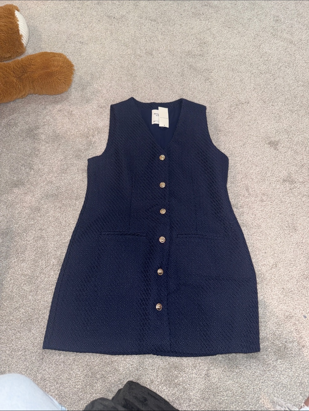 Abercrombie & Fitch Navy Textured Button-Front Mini Dress Large Petite